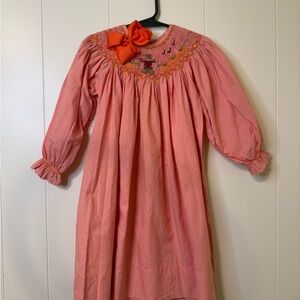 Girls Smocked Orange Fall Dress Size 2T with Hair Bow